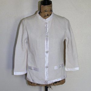 Vintage Millay Ivory Lambswool Angora Satin Cardigan Button Sweater Womens S